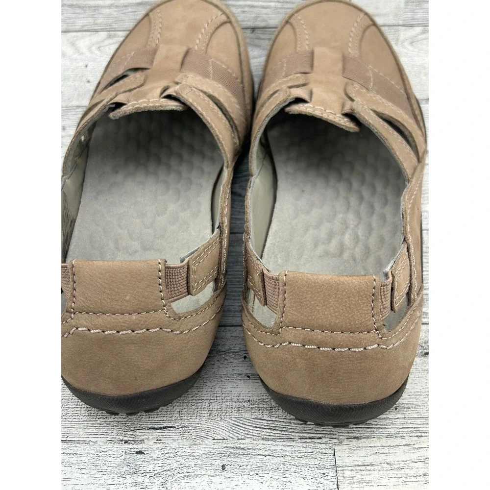 Clarks Women's Taupe Leather Elastic‎ Strap Comfort Loafer Shoes Size 8